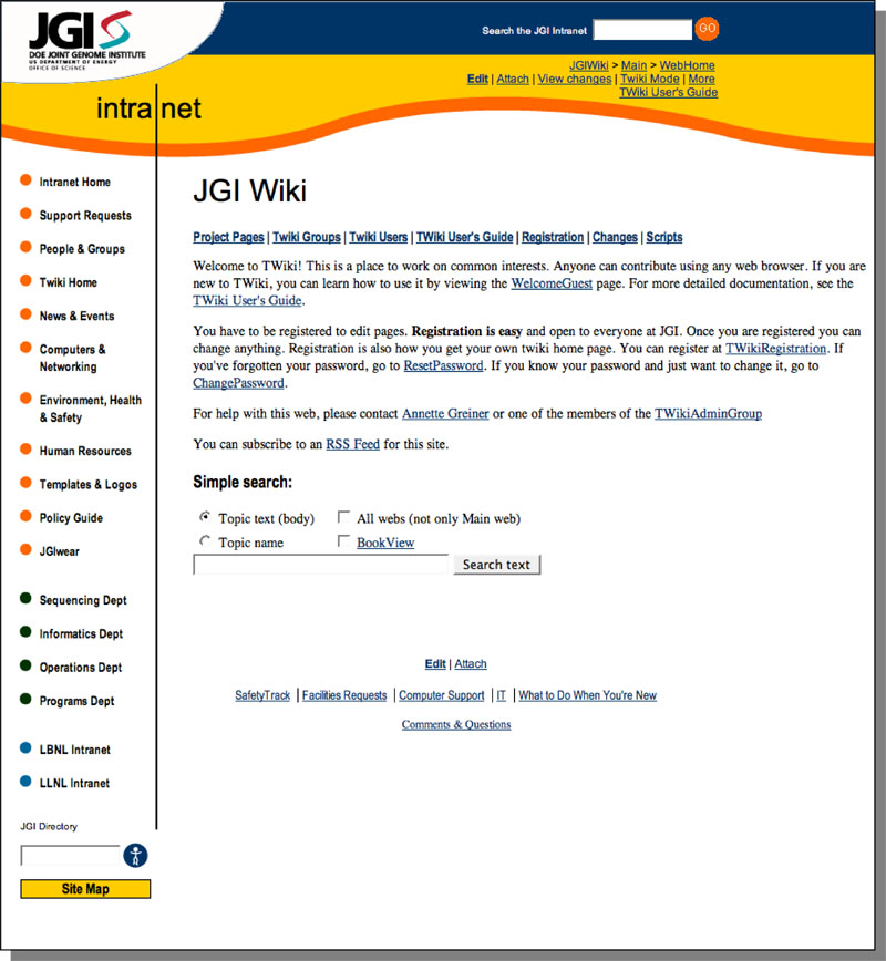 sample intranet page with wiki controls